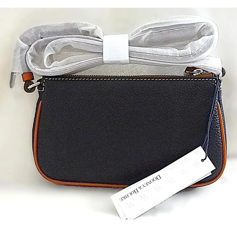 Dooney & Bourke Pebble Leather Zip Crossbody Bag Midnight‎ Blue/Brown NWT